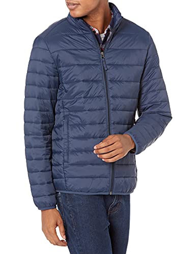 Amazon Essentials Men's Packable Lightweight Water-Resistant Puffer Jacket (Available in Big & Tall), Navy, X-Large