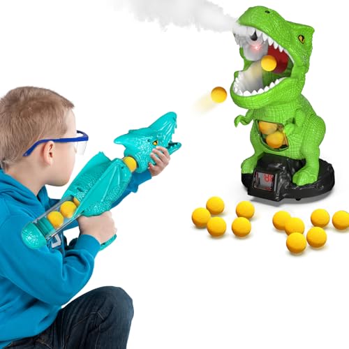Babyhome Movable Dinosaur Shooting Toys for Kids 3 4 5 6 7+ Years, Tyrannosaurus Target with Water Mist Spray and Pterosaur Air Pump Foam Blaster(Green)