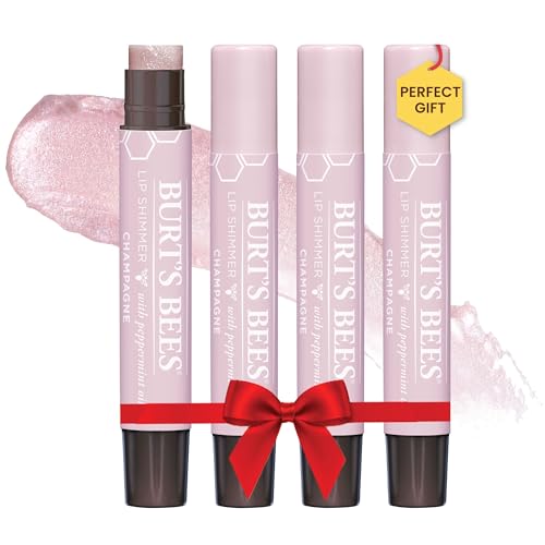 Burt's Bees Shimmer Lip Tint Stocking Stuffers Set, Tinted Lip Balm Stick, Moisturizing for All Day Hydration with Natural Glowy Pigmented Finish & Buildable Color, Champagne (4-Pack)