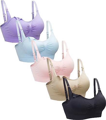 Suekaphin 5PACK Nursing Bra Wireless Bra Women s Sleeping Maternity Bra Breastfeeding Bra 5pcs Pack XXLarge