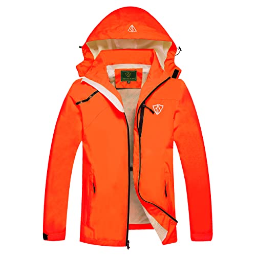 GIISAM Mens Windproof Jacket Waterproof Lightweight Mountain Sport Jacket for Men Hooded Windbreaker Raincoat(Orange,L)