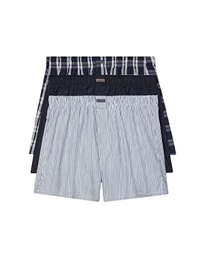Calvin Klein Men's Cotton Classics 3-Pack Boxer, Tide/Morgan Plaid, Tide/Montague Stripe, Tide, M
