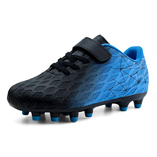brooman Kids Firm Ground Soccer Cleats Boys Girls Athletic Outdoor Football Shoes(13,Black Blue)