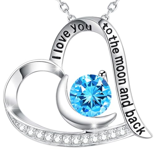 ELDA & CO. Valentines Day Birthday Gifts Wife Blue Topaz Necklace for Her I Love You to the Moon and Back Sterling Silver Jewelry
