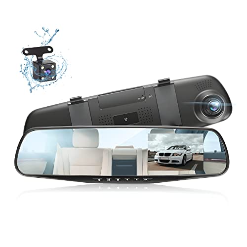 Car Dash Cam Backup Rearview Mirror Camera, 4.3' Full HD 1080P Smart Rearview Mirror Camera for Cars, Trucks, SUV, Dual Cameras, Built-in G-Sensor, Parking Assistance & Loop Record Support