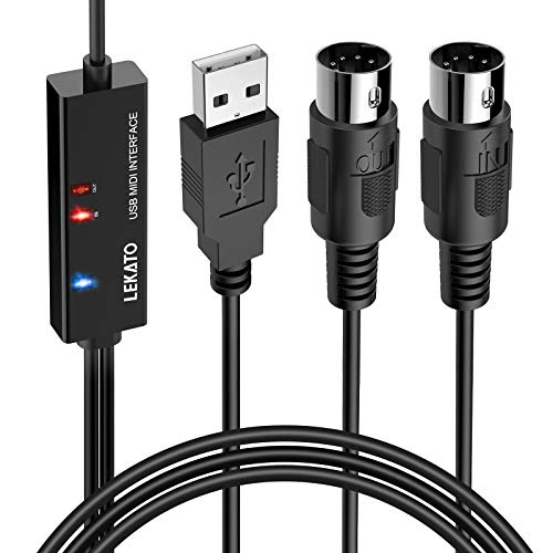 LEKATO MIDI Interface, USB MIDI Cable with Input & Output Connecting with Keyboard/Synthesizer for Editing & Recording Professional MIDI Adapter Cord with Windows/Mac for Studio -6.5Ft