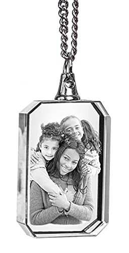 ArtPix 3D Personalized Necklace, 3D Laser Etched Photo Crystal, Engraved Rectangle Necklaces Accessories, Memorial Birthday Gifts for Mom Dad, Him Her, Men Women, Customized Anniversary Couples Gifts