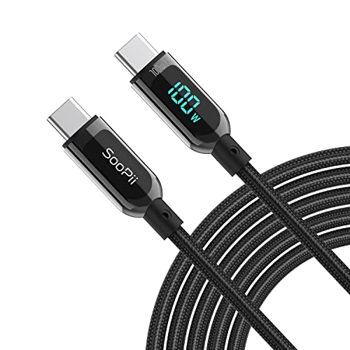 SOOPII 100W 4ft USB C to USB C Cable Fast Charge, Nylon Braided Cable with LED Display for lPhone 15/15 Pro/15 Plus/15 Pro Max,lPad Air,MacBook Pro,Samsung Galaxy S23/S22, Pixel, LG (Black)