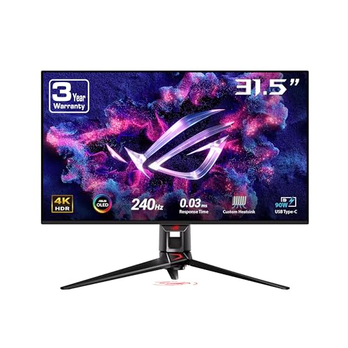 ASUS ROG Swift 32” 4K OLED Gaming Monitor (PG32UCDM) - UHD (3840 x 2160), QD-OLED, 240Hz, 0.03ms, G-SYNC Compatible, Custom Heatsink, Graphene film, 99% DCI-P3, True 10-bit, 90W USB-C, 3 year warranty