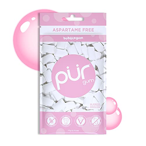 PUR Gum | Aspartame Free Chewing Gum | 100% Xylitol | Sugar Free, Vegan, Gluten Free & Keto Friendly | Natural Bubblegum Flavored Gum, 55 Pieces (Pack of 1)