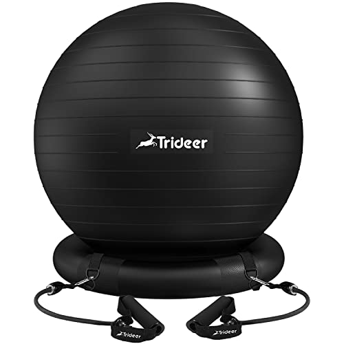 Trideer Ball Chair Yoga Ball Chair Exercise Ball Chair with Base & Bands for Home Gym Workout Ball for Abs, Stability Ball & Balance Ball Seat to Relieve Back Pain (L(23-26ines/58-65cm), Black)