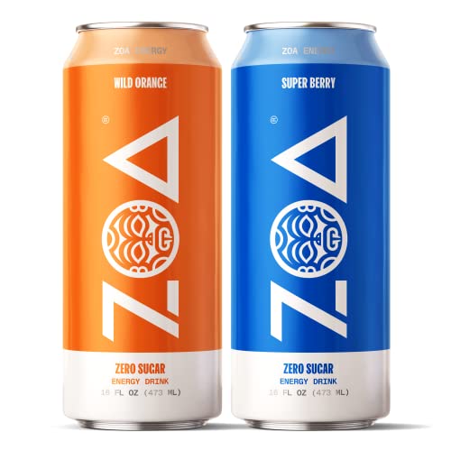 ZOA Zero Sugar Energy Drink, Wild Orange & Super Berry Bundle, 16 fl. oz. (24 Pack) - Supports Immunity, Focus, Hydration, Body & Energy - 160mg Natural Caffeine - 100% DV Vitamins C, B6 & B12…