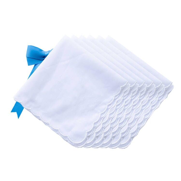 CoCoUSM White Handkerchiefs Premium 60s Cotton scalloped Hankies 11 Inches