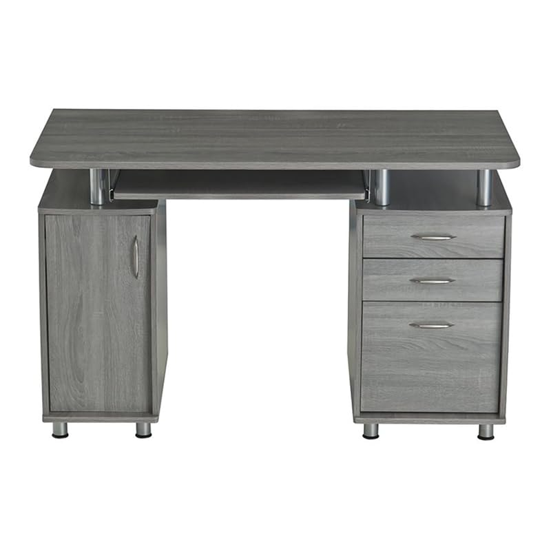 Pemberly Row 48' Wide Home Office Computer Desk in Gray with CPU Storage Cabinet and Hanging File Cabinet, Grey