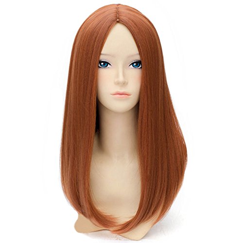 RightOn Dark Orange Wig 20 Inches Long Straight Hair Ginger Wig for Women Girls Cosplay Costume Party Wig with Wig Cap