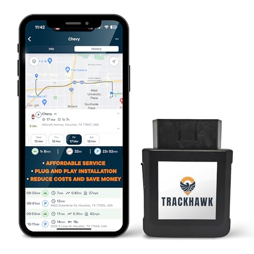 Trackhawk OBD GPS Tracker: Real-Time Vehicle Monitoring System for Cars, Trucks, SUVs - Easy Plug & Play Installation - Geofence Alerts, Engine Health - Subscription Required