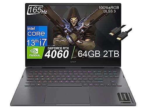 HP OMEN 16 Gaming Laptop (2023) 16.1' FHD 165Hz (Intel 16-Core i7-13700HX, 64G DDR5 RAM, 2TB SSD, RTX 4060 8GB) RGB Backlit, Thuderbolt 4, WiFi 6E, IST Cable, Win11 Home, Mica silver