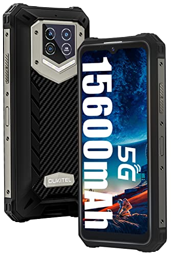 OUKITEL WP15 5G Rugged Smartphone Unlocked, 15600Mah Battery Android 11 Octa-core 8+128GB 6.52' HD Screen 48MP Triple Camera Waterproof Shockproof NFC Dual Sim Cell Phone Black (NOT Support AT&T)