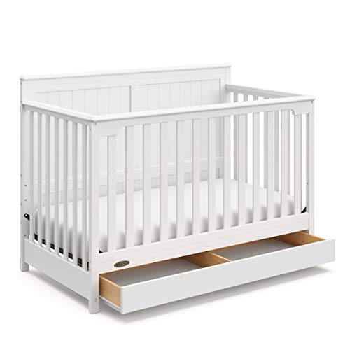Graco Hadley 5-in-1 Convertible Crib with Drawer (White) – GREENGUARD Gold Certified, Crib with Drawer Combo, Full-Size Nursery Storage Drawer, Converts to Toddler Bed, Daybed