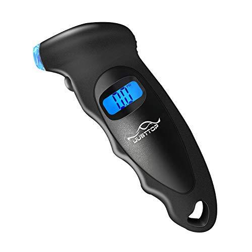 JUSTTOP Digital Tire Pressure Gauge, 150PSI 4 Setting for Cars, Trucks and Bicycles, Backlit LCD and Anti-Skid Grip for Easy and Accurate Reading(Black)