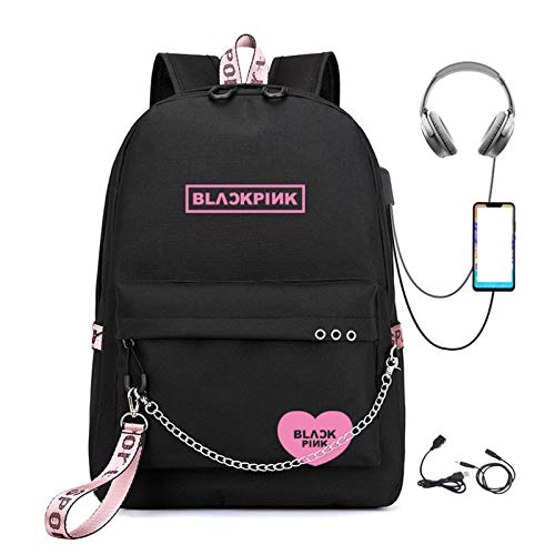 CUSALBOY Kpop Backpack Lisa Rose JISOO Jennie Shouler Bag Messenger Bag Fashion USB Charging Backpack Travel Business Backpack (black 2)