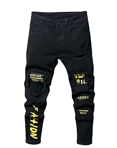 Boy's Skinny Fit Ripped Destroyed Distressed Stretch Slim Jeans Pants