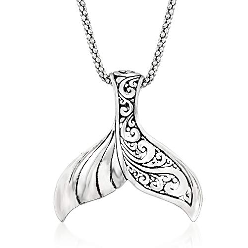 Ross-Simons Sterling Silver Bali-Style Whale Tail Pendant Necklace. 18 inches