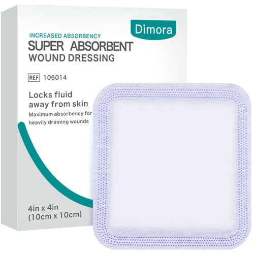 Dimora Super Absorbent Dressings for Wound Care, 4'X4' Nonstick Gauze Pad with Ultrasorb Polymer for Drainage and Fast Healing, 10 Packs