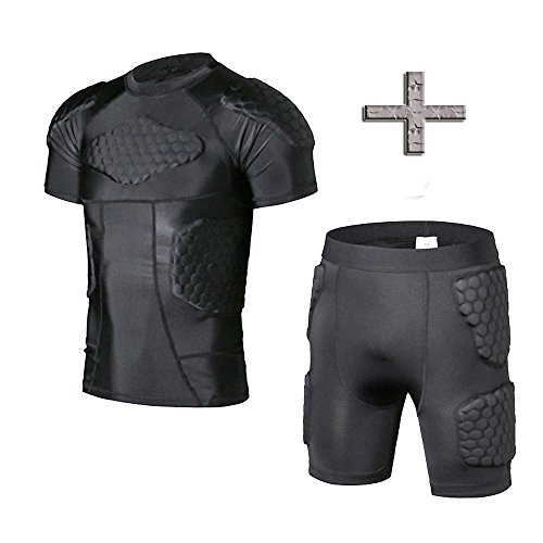 TUOY Men's Padded Compression Shirt + Protective Short, Rib Chest Protector Suit for Football Paintball Baseball