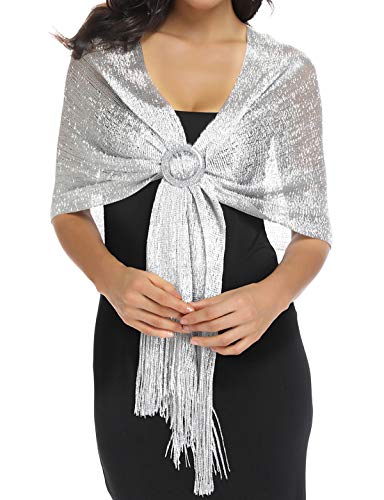 Rheane Silver Shawl for Evening Dresses and Weddings - Glittery Fall Wedding Wrap