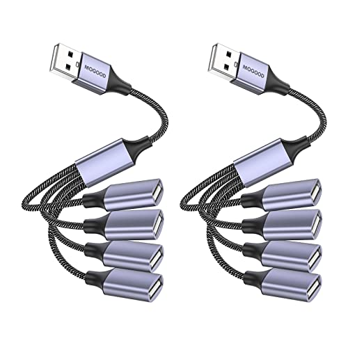 MOGOOD USB Splitter USB Extension Cable USB Male to 4 USB Female Adapter Multiple USB Port USB 1 Male to 4 Female Power Cord Extension Hub Cable for PC/PS4/MacBook/Laptop/TV/LED Etc