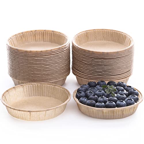 Bake Choice 50pcs Paper Mini Tart Pans for Baking, mini pie tins 4Inch Mini Pie Pans, Non-stick, Unbleached, Disposable Quiche Baking Dish,Oven safe, Microwave safe