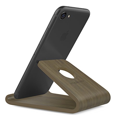 MoKo Wooden Cell Phone Stand, Smartphone Desktop Holder, Mobile Phone Holder Cradle, Fits with iPhone 14/14 Plus/14 Pro/14 Pro Max/13 Pro Max/13 Pro, iPad 9, iPad Mini 6, Galaxy S20 6.2', Walnut Color