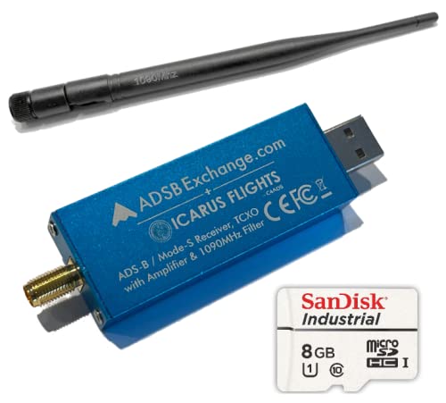 ADSBexchange.com Blue R820T2 RTL2832U, 0.5 PPM TCXO ADS-B SDR w/Amp and 1090 Mhz Filter, Antenna & Software on Industrial MicroSD