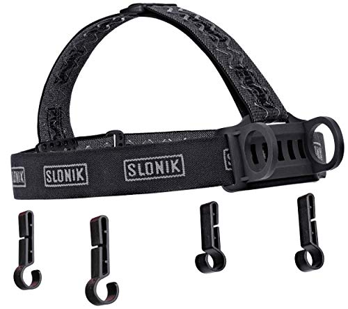 SLONIK Headlamp Replacement Headband – Elastic Flashlight Head Strap – Heavy-Duty, Non-Slip, Comfortable Fire Helmet Band with Removable Top Strap and 4 Helmet Hooks – Universal Fit Headlamp Strap