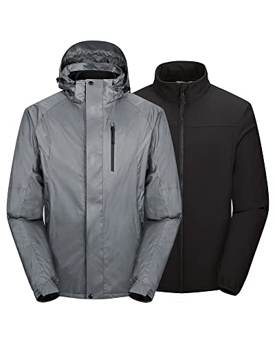 33,000ft Men's Waterproof Jacket Insulated Warm 3-in-1 Ski Snow Winter Coat Windproof Softshell Fleece Raincoat
