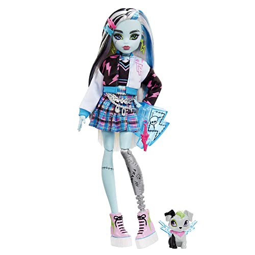 Monster High Doll, Frankie Stein with Accessories and Pet, Posable Fashion Doll with Blue and Black Streaked Hair