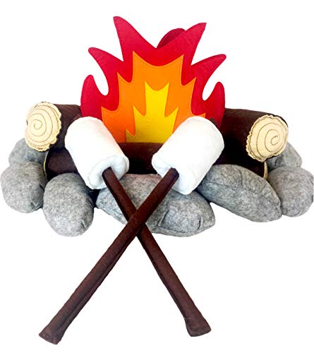 Pretend Play Felt Campfire Toy Set for Kids | 18-Piece Set | Includes Fire, 3 Logs, 9 Rocks, 2 Jumbo Marshmallows & 2 Roasting Sticks | Premium Felt Material | Camping Theme | Campfire Plush Toy