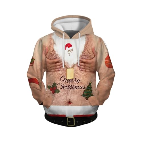 Mens Christmas Sweatshirt Drawstring Funny Design Fashion Pullover Hoodies With Pockets for Xmas Holiday Party