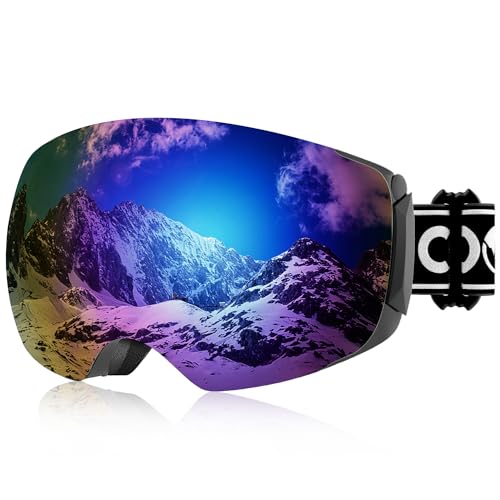 COOLOO Snow/Ski Goggles, Snowboard Goggles for Men Women Youth -OTG, Magnetic Lens Frameless Anti Fog 100% UV Protection