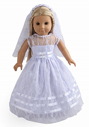 sweet dolly 2Pc Doll Clothes White Communion Dress Wedding Dress Fits American 18 Inches Dolls