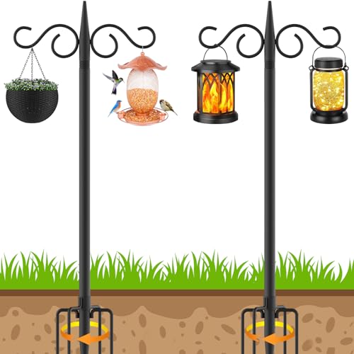 NUERPO Adjustable Shepherd Hooks for Outdoor,2 Pack 108 Inch 5 Prong Base Bird Two Sided Feeder Poles,Heavy Duty Shepherds Hook,Suitable for Garden in Hanging Flower Basket,Lantern,Bird Nests