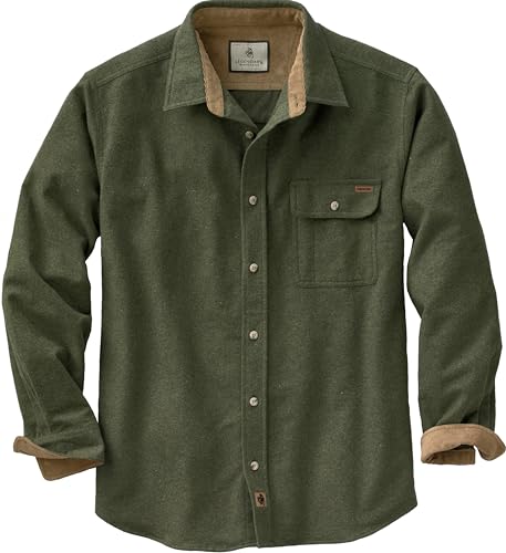 Legendary Whitetails Men's Flannel Shirt with Corduroy Cuffs - Army, Large