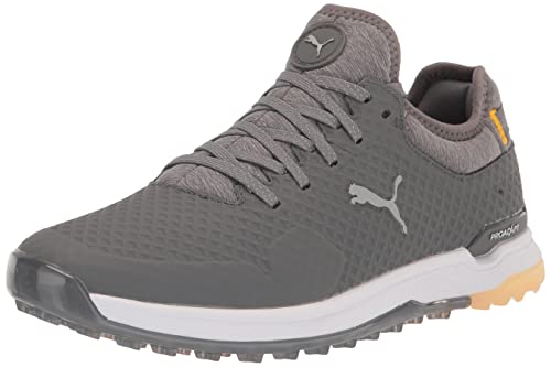 PUMA GOLF Men's PROADAPT ALPHACAT Golf Shoe, Quiet Shade-Puma Silver-Yellow Sizzle, 11