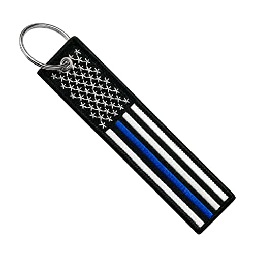 Flag Keychain Tag with Key Ring, EDC for Motorcycles, Scooters, Cars and Gifts (USA Thin Blue Line)