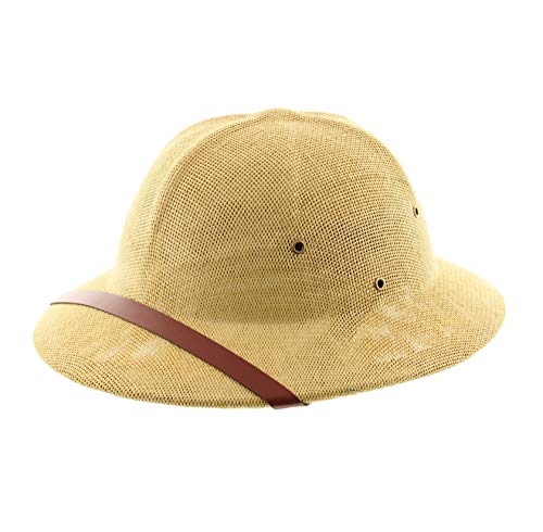 Milani Straw Pith Helmet Outdoor Hat with Adjustable Headband for Jungle Safari Explorer Costume (Khaki/Brown Band)