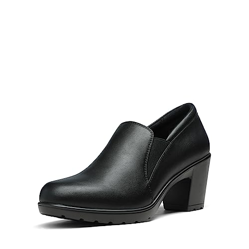 DREAM PAIRS Women's Low Chunky Block Heels Pumps Comfortable Slip-on Heeled Loafers Dress Work Shoes for Office Business, DPU214, Black Size 8.5