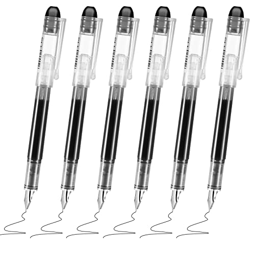 6 Pieces Ink Disposable Fountain Pens Colorful Set Assorted Color Writing Fountain Pens Fine Point Nib for Calligraphy Sketching Doodling, Christmas Gifts Office School Supplies (Black)