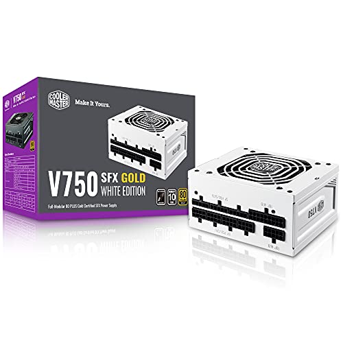Cooler Master V750 SFX Gold White Edition Full Modular, 750W, 80+ Gold Efficiency, ATX Bracket Included, Quiet FDB Fan, SFX Form Factor, 10 Year Warranty
