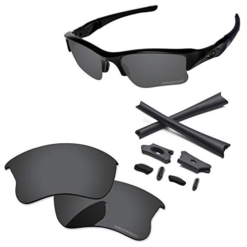 PapaViva Replacement Lenses & Rubber Kits for Oakley Flak Jacket XLJ OO9009 Sunglasses Black Grey - Polarized